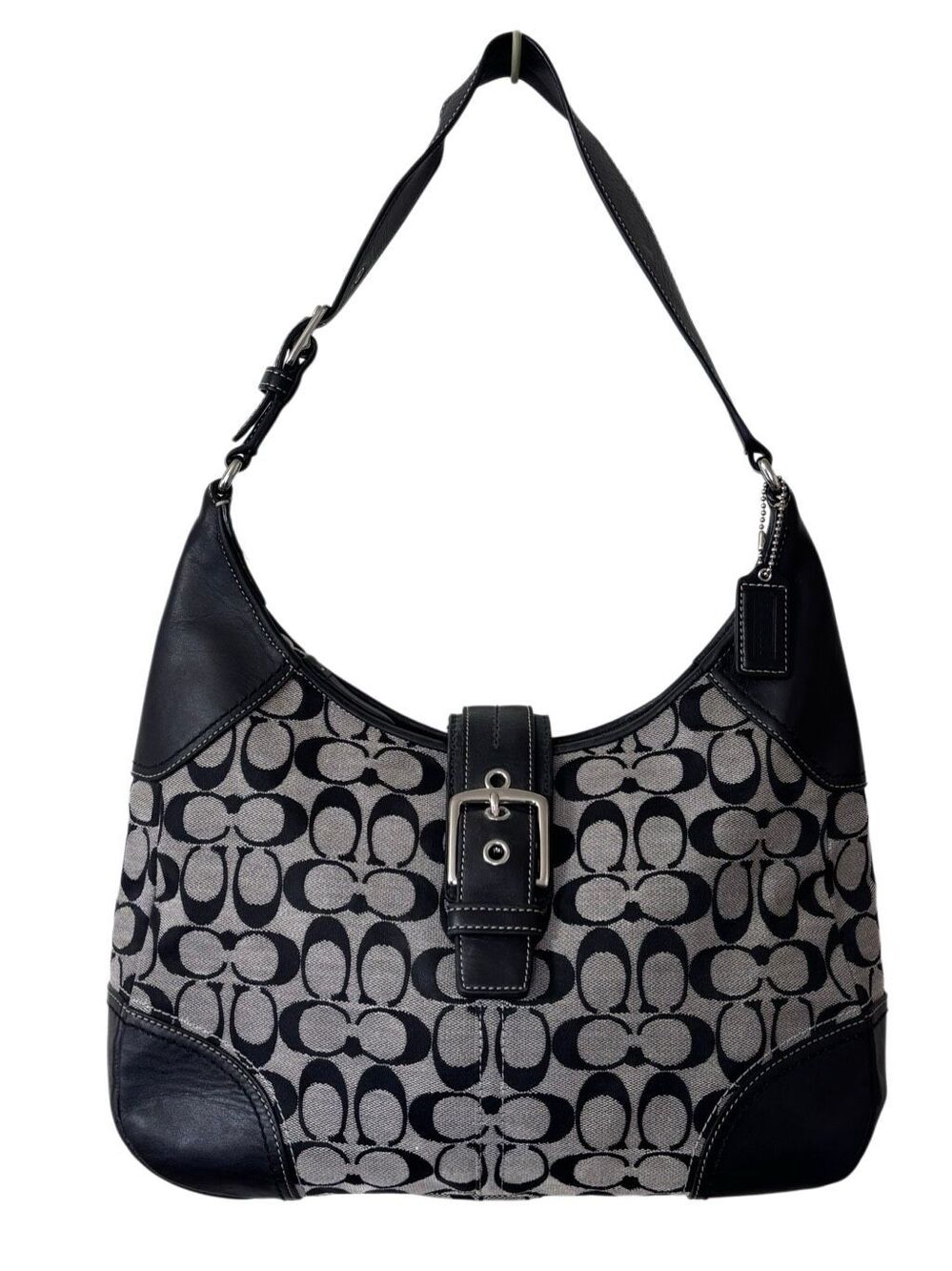 Coach Hampton Signature Hobo Shoulder Bag vintage jacquard canvas leather trim b